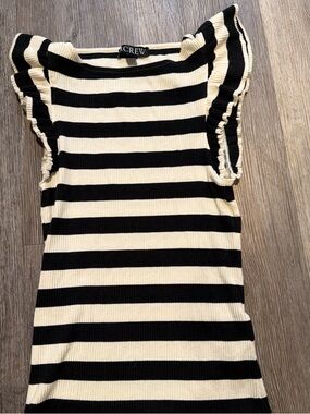 J. Crew Black and Cream Ribbed Striped Top